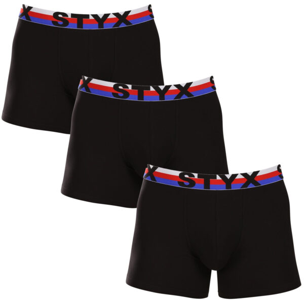 3PACK pánské boxerky Styx long sportovní guma černé trikolóra (3U1960) M