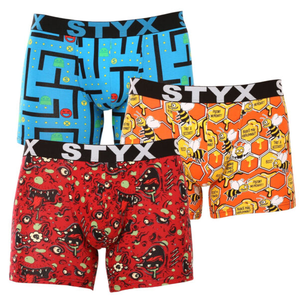 3PACK pánské boxerky Styx long art sportovní guma vícebarevné (3U12914) L