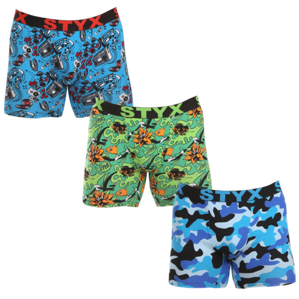 3PACK pánské boxerky Styx long art sportovní guma vícebarevné (3UN15780) L